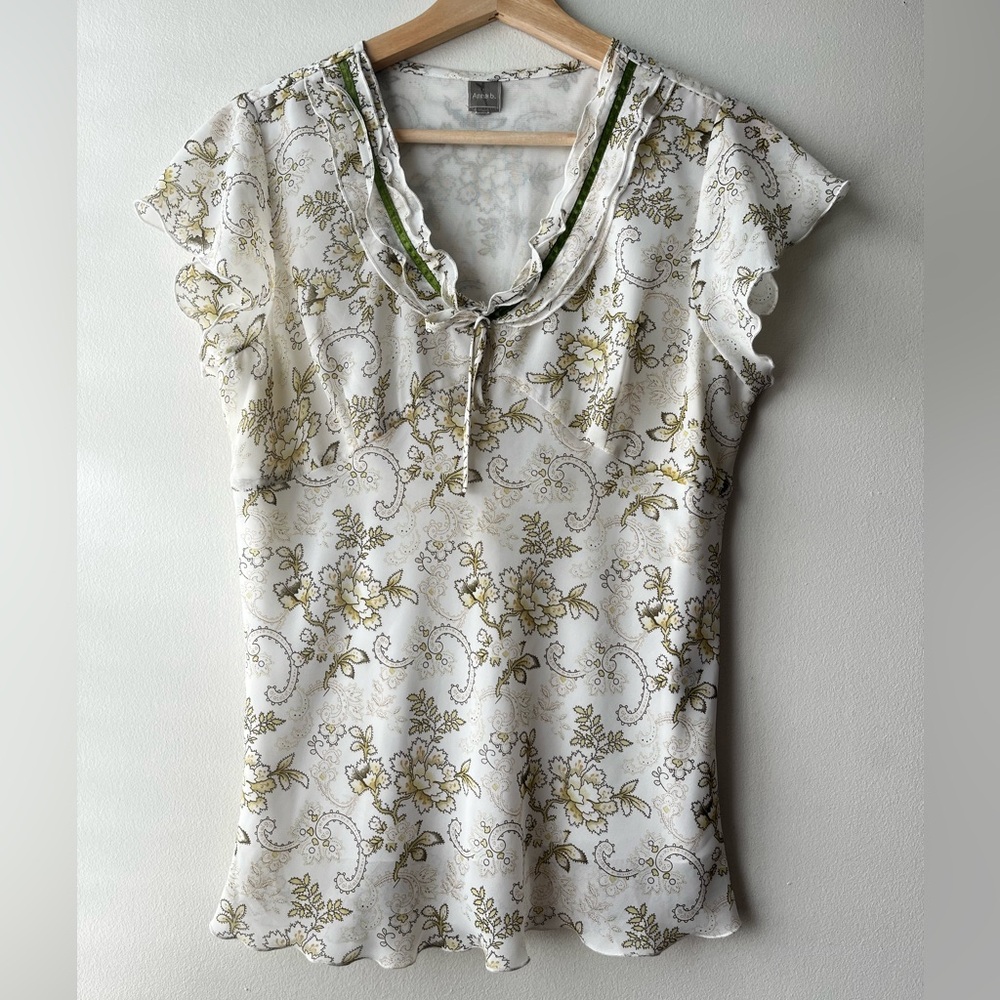90s Vintage Style Floral Lace Trim Top - Small/Medium